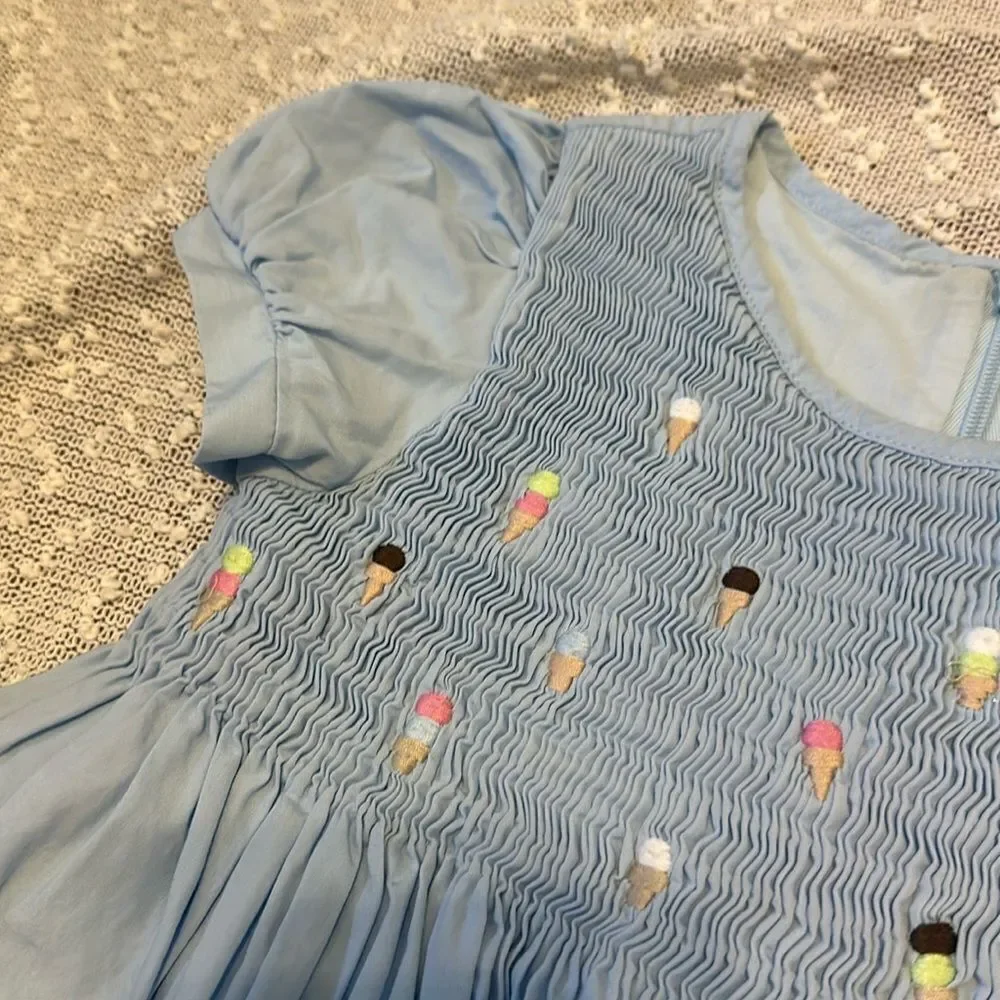 Gymboree Ice Cream Social Blue Smocked Embroidered Dress 3T
